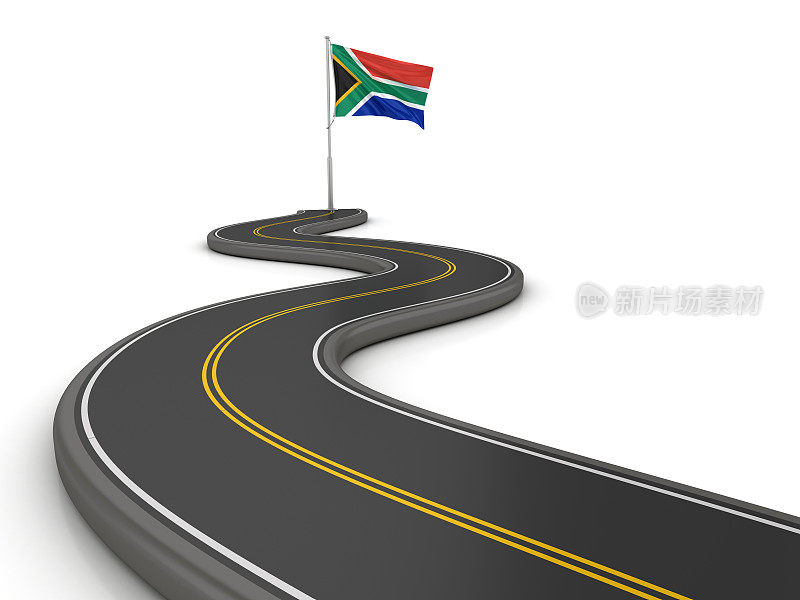 蜿蜒的道路上的南非国旗- 3D渲染